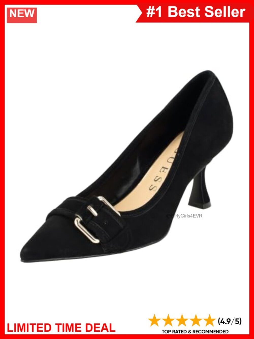 Suede Pointy Toe Kitten Heel Buckle Pump